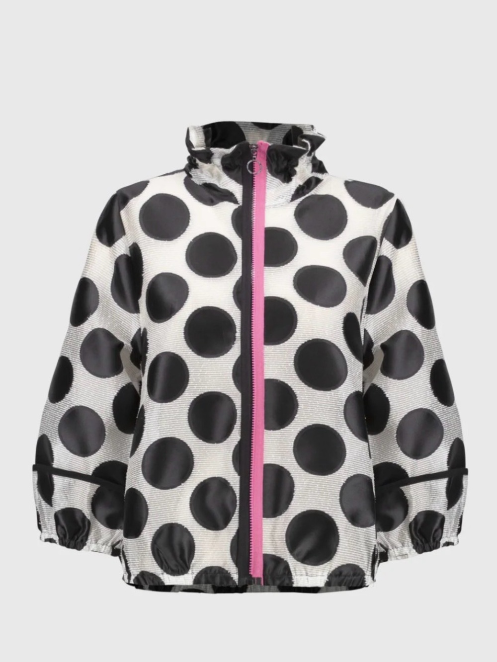Joseph Ribkoff Black and White Polka Dot light coat  with Pink Zip